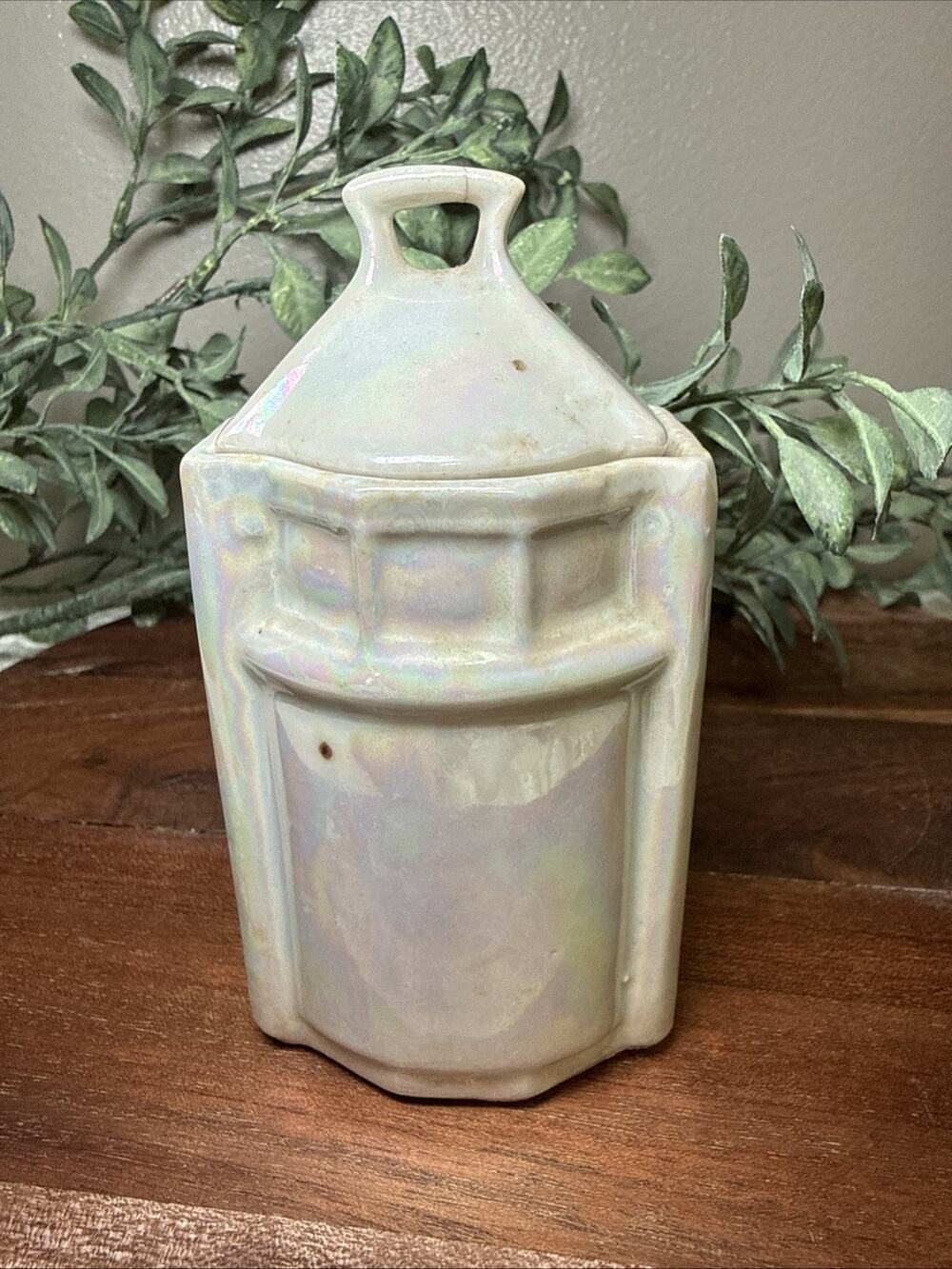 German Porcelain Allspice Spice Jar Canister w/Lid Lusterware Gold Art Deco 5”